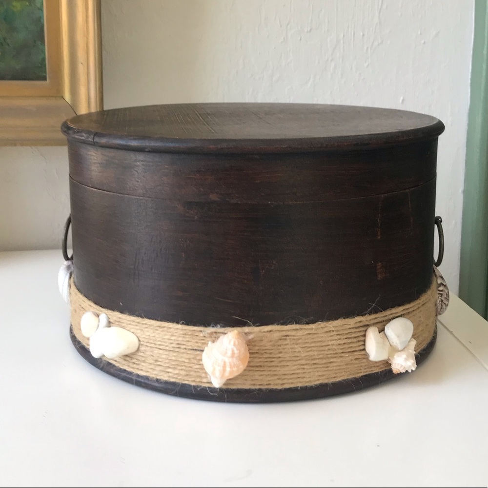 Vintage Round Decorative Wood Box Nautical Beach